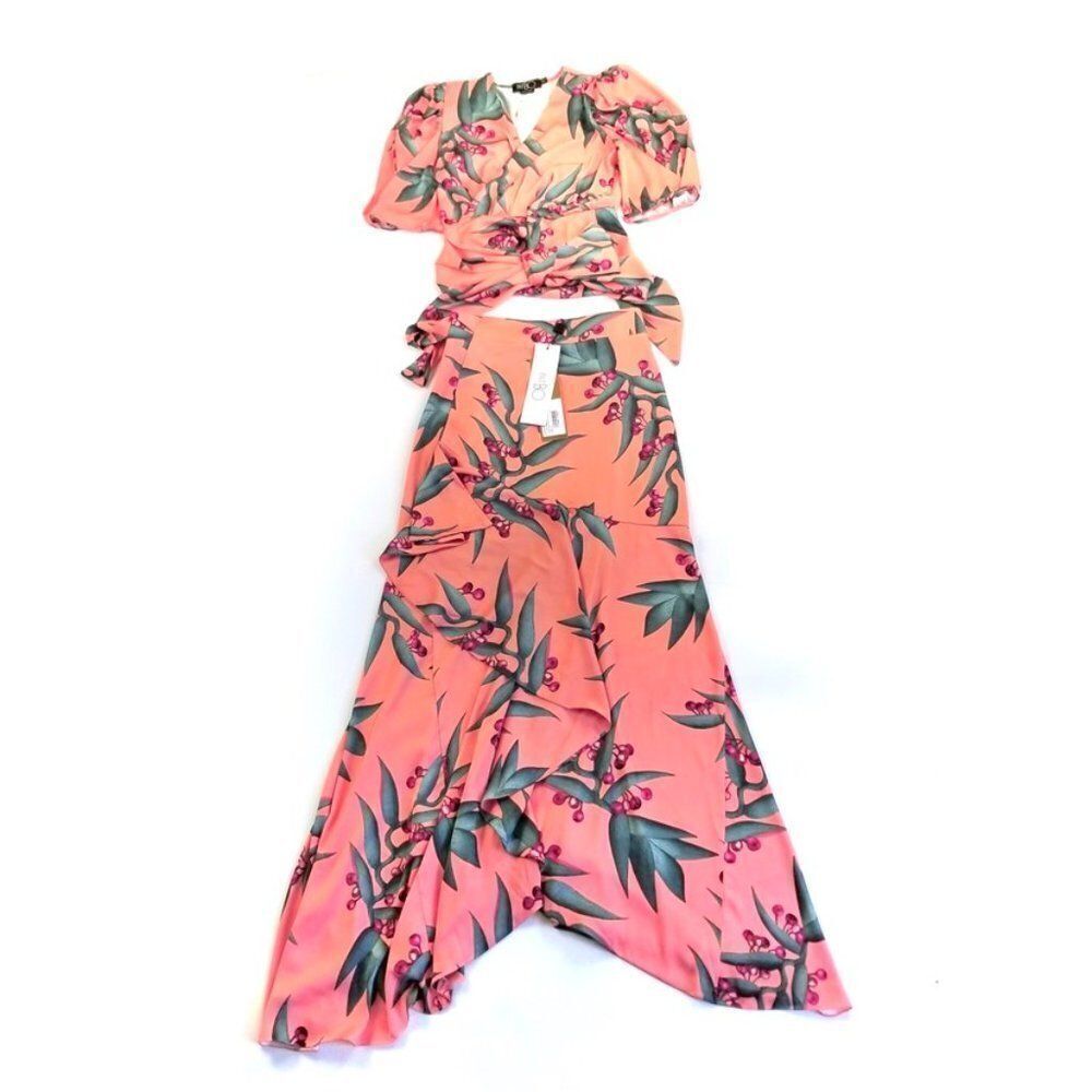 NWT PatBO Heliconia Coral Wrap Top and Maxi Wrap Skirt Matching Set Small Resort - Picture 3 of 16